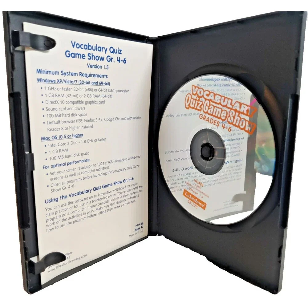Lakeshore Education Lot of 2 Vocabulary Quiz,Fractions PC/MAC -2 Software Games